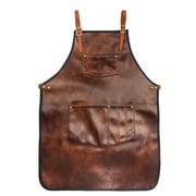 Apron for Men Women Waterproof Leather Apron with Pockets Cross-Back Straps for Kitchen BBQ Cooking Barber Barista Apron Handworking